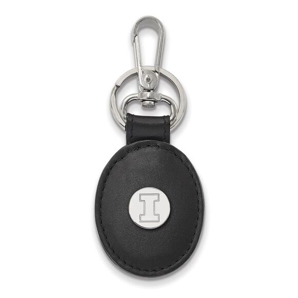 Sterling Silver U of Illinois Black Leather Logo Key Chain - Picture 1 of 3